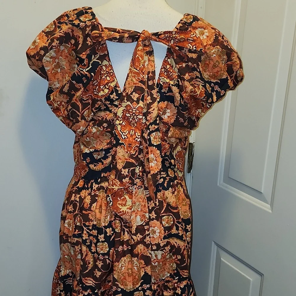 By Anthropologie Cotton Floral babydoll Midi dress Deep V Flora
